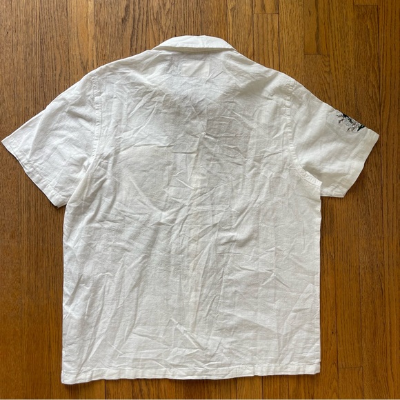 Folk White Casual Button Down Shirt with Blue Floral Embroidery - Picture 6 of 6